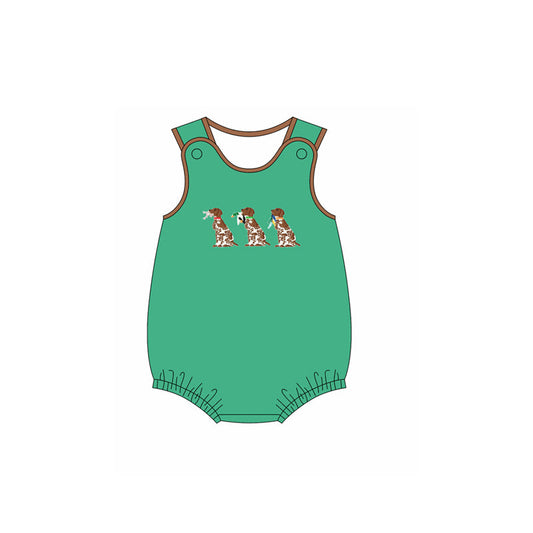 ( Moq 5 ) Preorder Baby Boys Sleeveless Dogs Ducks Hunting Green Bubble Romper