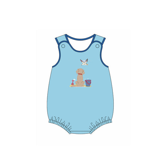 ( Moq 5 ) Preorder Baby Boys Sleeveless Dogs Ducks Blue Bubble Romper