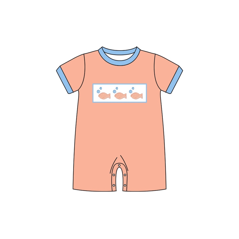 ( Moq 5 ) Preorder Baby Boys Short Sleeves Fish Buttons Romper