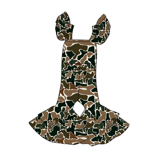 ( Moq 5 ) Preorder Baby Girls Short Sleeves Brown Camo Bell Pants Jumpsuit