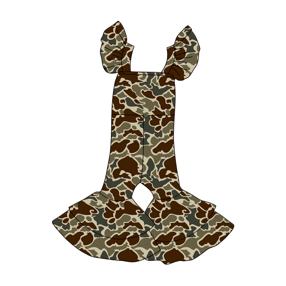 ( Moq 5 ) Preorder Baby Girls Short Sleeves Camo Bell Pants Jumpsuit