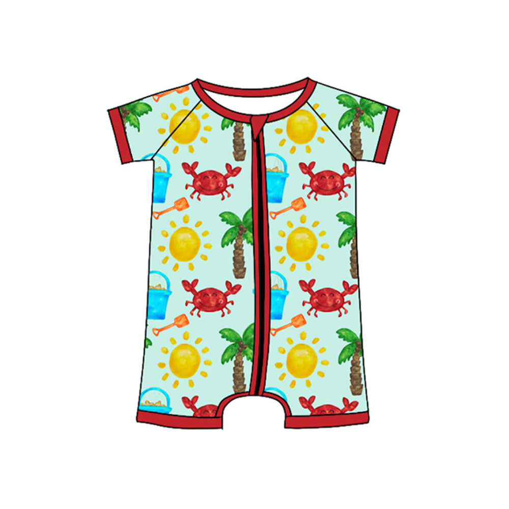 ( Moq 5 ) Preorder Baby Boys Short Sleeve Crabs Zipper Shorts Romper