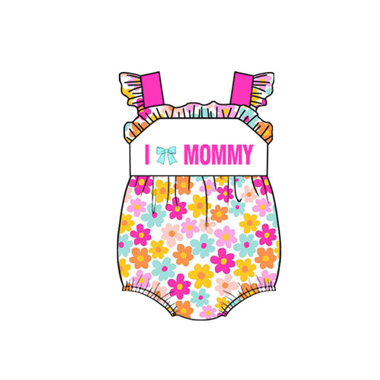 ( Moq 5 ) Preorder Baby Girls I Love Mommy Flower Ruffle Bubble Romper