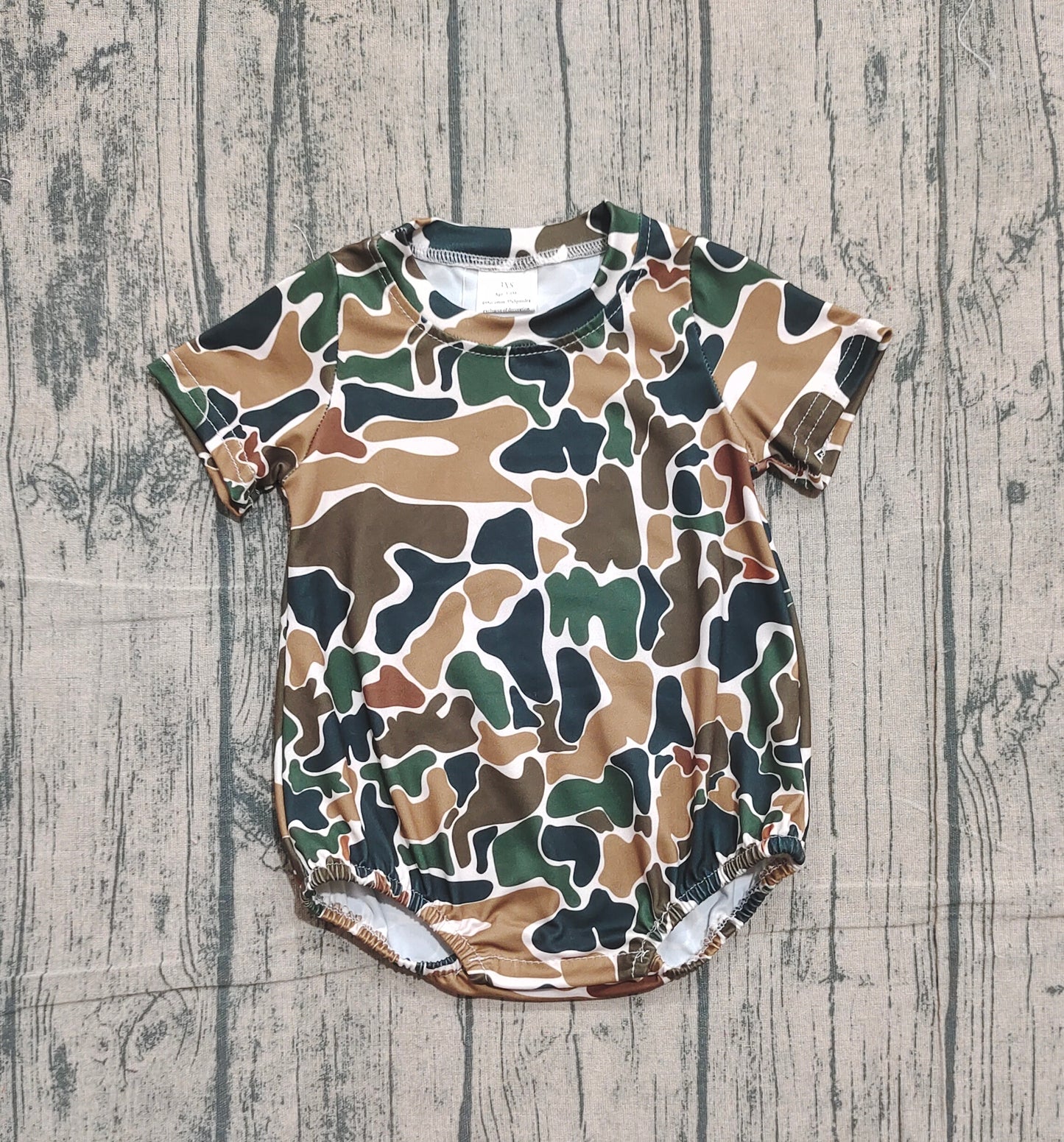 ( No moq ) Preorder Baby Boys Infant Short Sleeves Brown Camo Bubble Romper