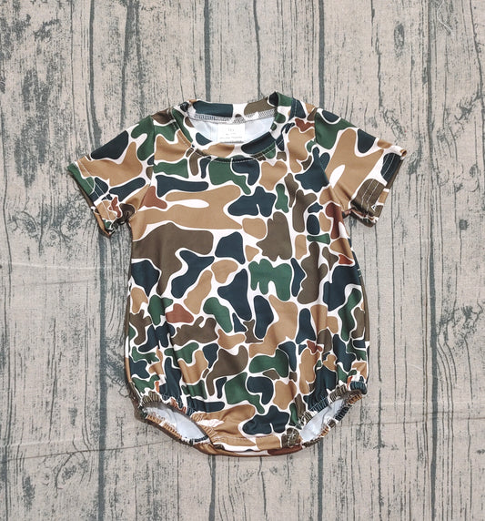 ( No moq ) Preorder Baby Boys Infant Short Sleeves Brown Camo Bubble Romper