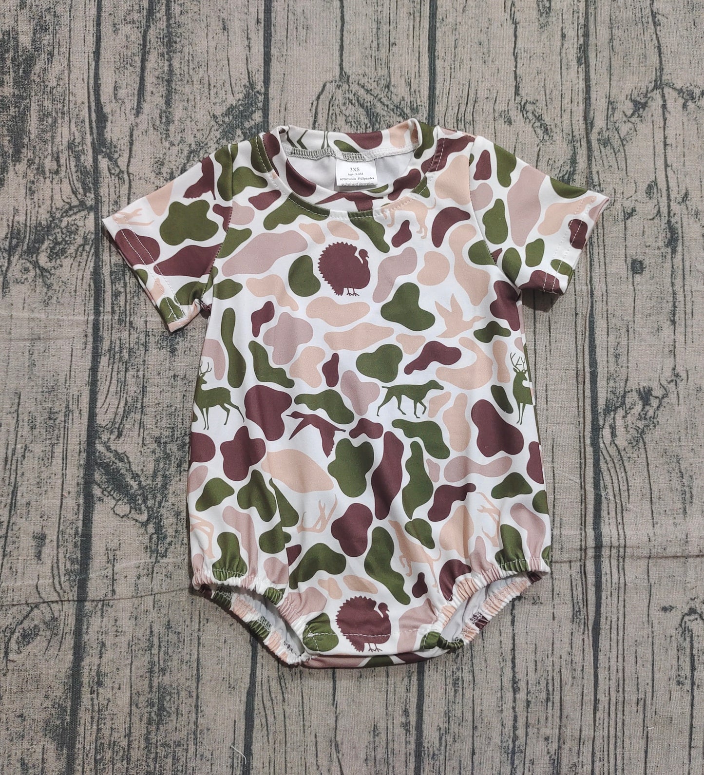 ( No moq ) Preorder Baby Boys Infant Short Sleeves Ducks Deer Dogs Camo Bubble Romper