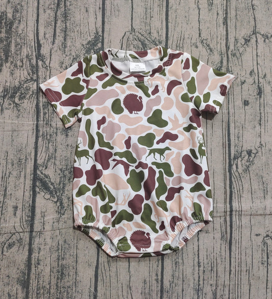 ( No moq ) Preorder Baby Boys Infant Short Sleeves Ducks Deer Dogs Camo Bubble Romper