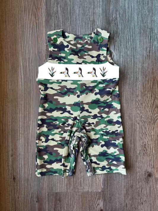 ( Moq 5 ) Preorder Baby Boy Sleeveless Ducks Green Camo Buttons Romper