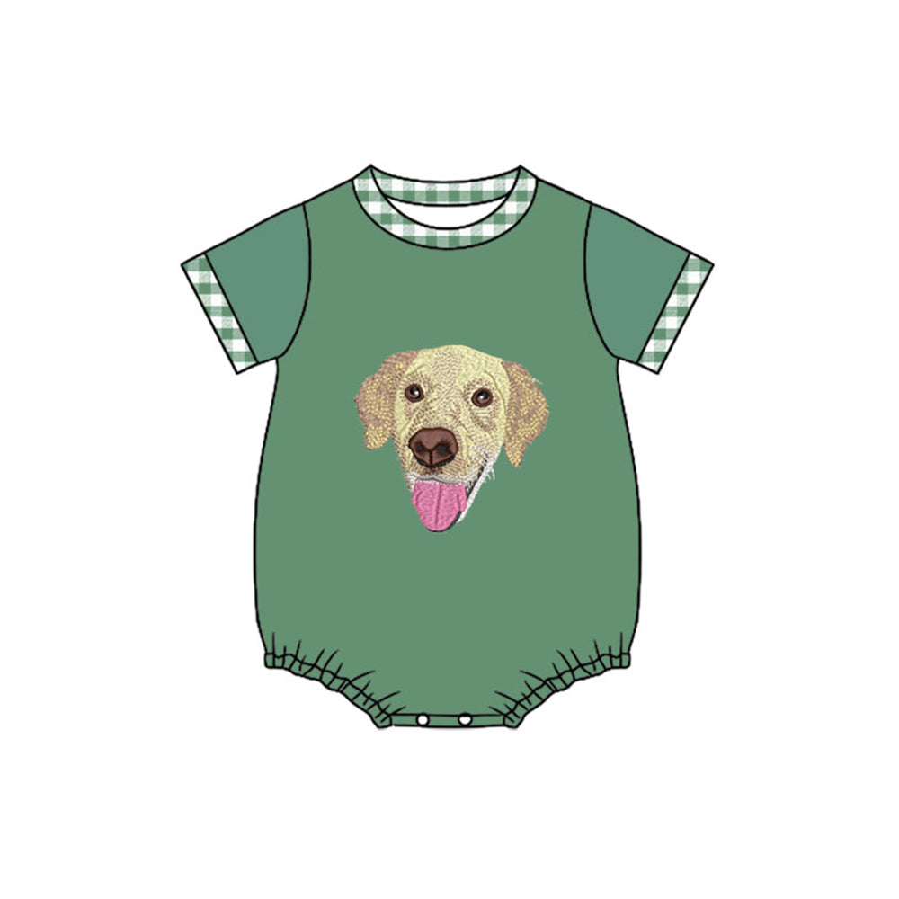 ( Moq 5 ) Preorder Baby Boys Short Sleeves Dog Green Bubble Romper