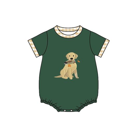 ( Moq 5 ) Preorder Baby Boys Short Sleeves Dog Duck Green Hunting Bubble Romper
