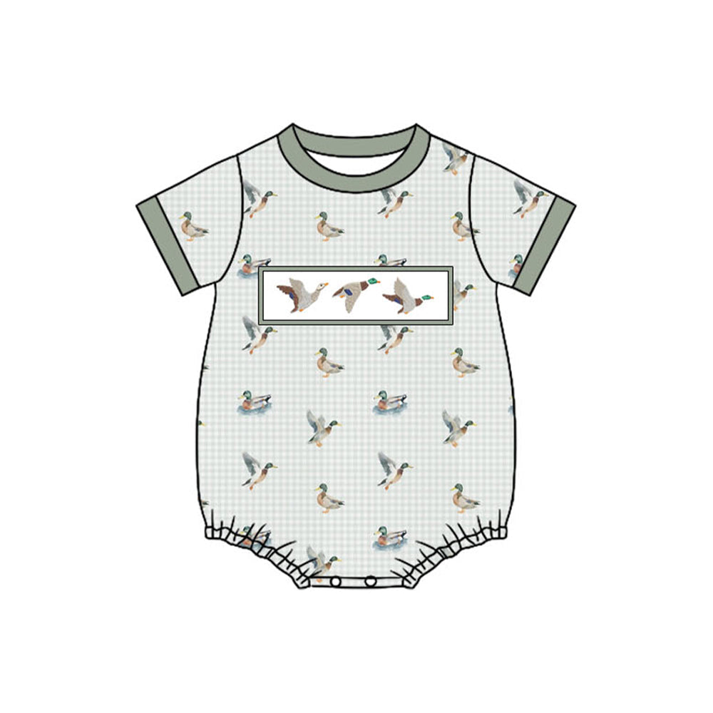 ( Moq 5 ) Preorder Baby Boys Infant Short Sleeves Ducks Plaid Bubble Romper