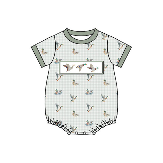 ( Moq 5 ) Preorder Baby Boys Infant Short Sleeves Ducks Plaid Bubble Romper