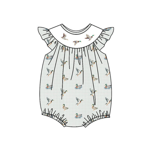 ( Moq 5 ) Preorder Baby Girls Infant Short Sleeves Ducks Plaid Bubble Romper