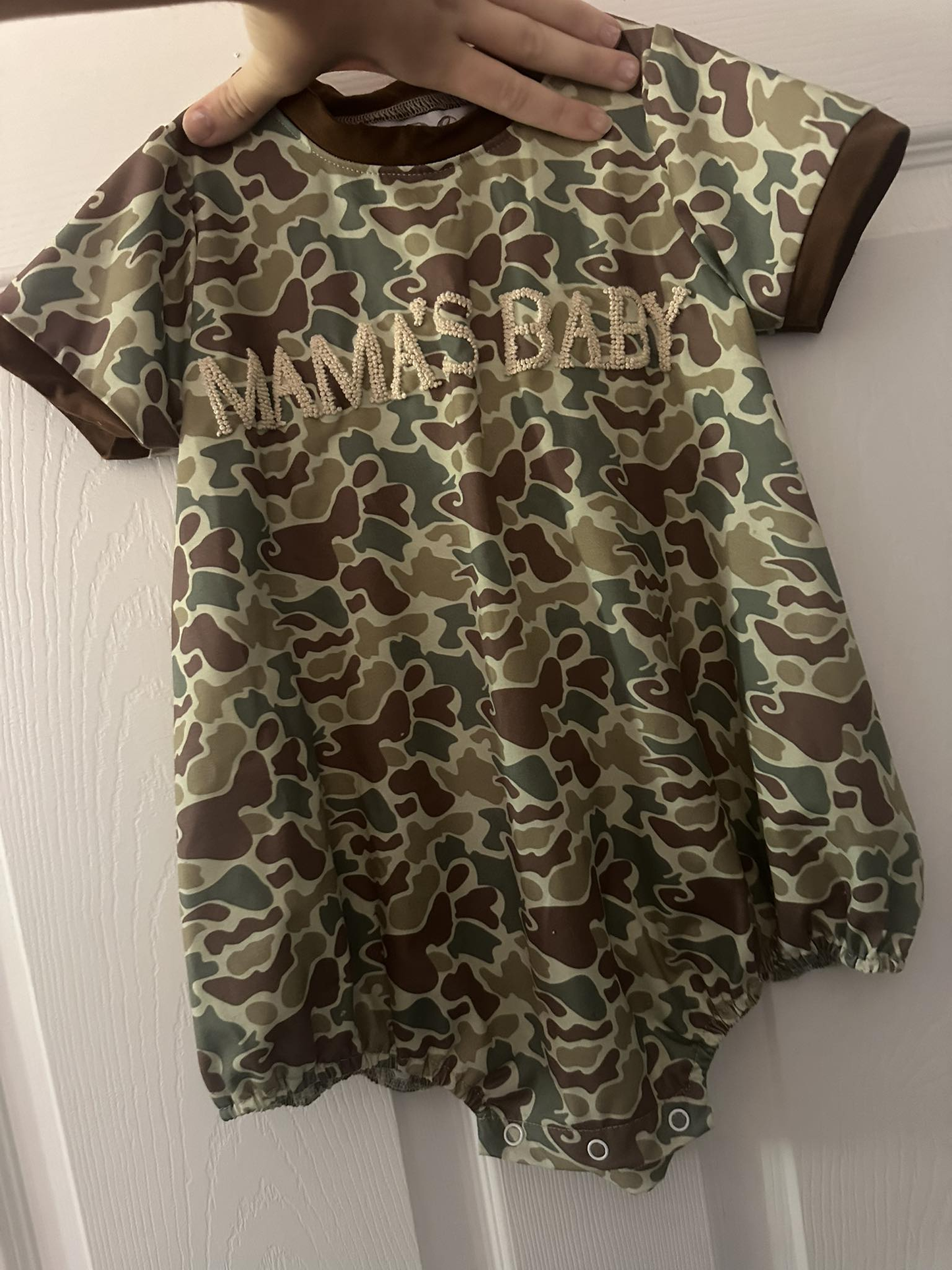 ( Moq 5 ) Preorder Baby Boys Short Sleeves Mama's Baby Camo Bubble Romper