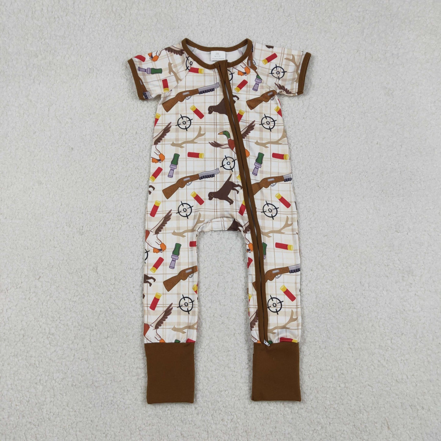 Sibling Baby Boys Kids Short Sleeves Ducks Hats Camo Hunting Two-way Zipper Romper