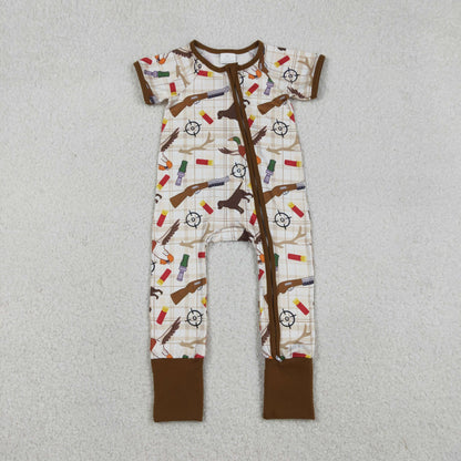 Sibling Baby Boys Kids Short Sleeves Ducks Hats Camo Hunting Two-way Zipper Romper