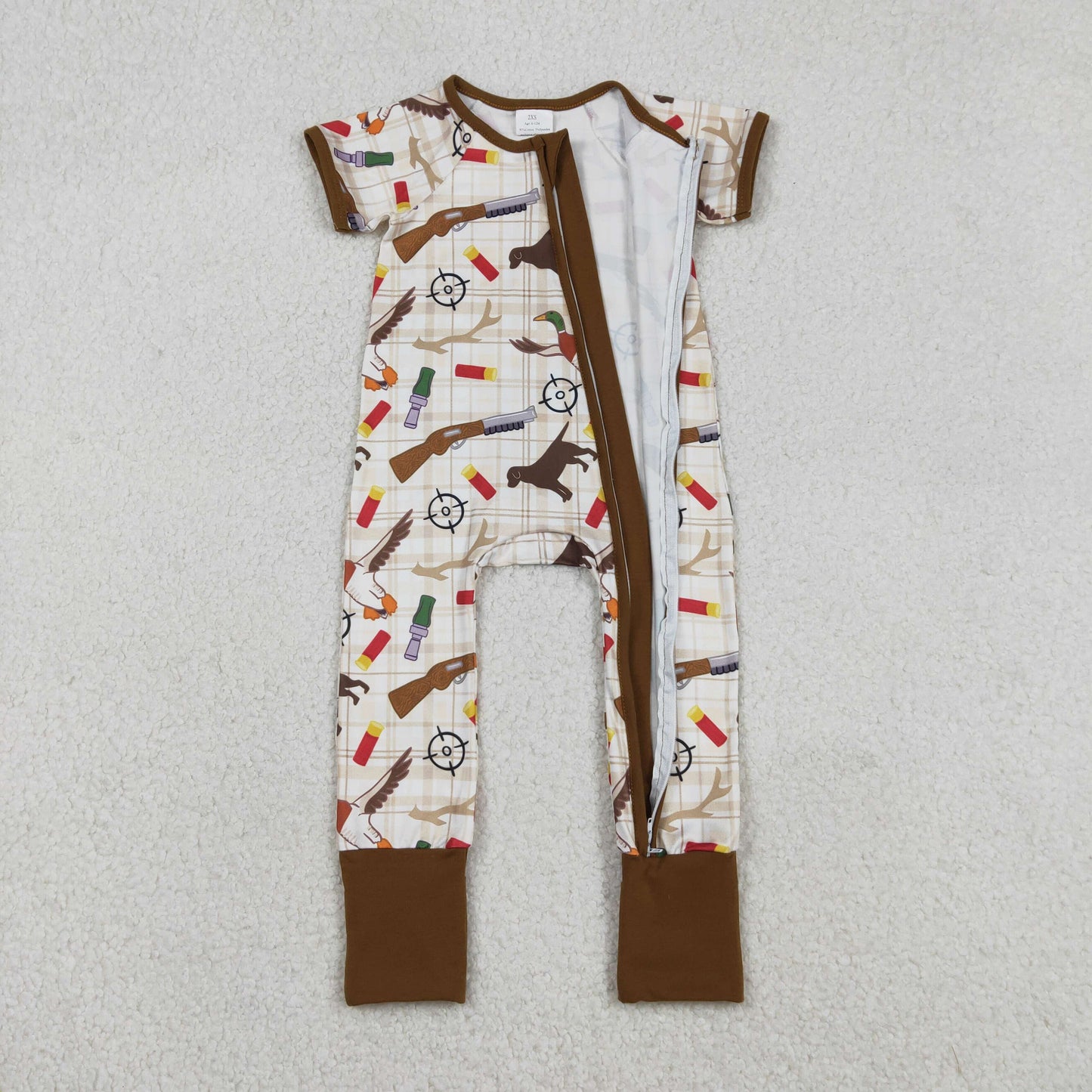 Sibling Baby Boys Kids Short Sleeves Ducks Hats Camo Hunting Two-way Zipper Romper