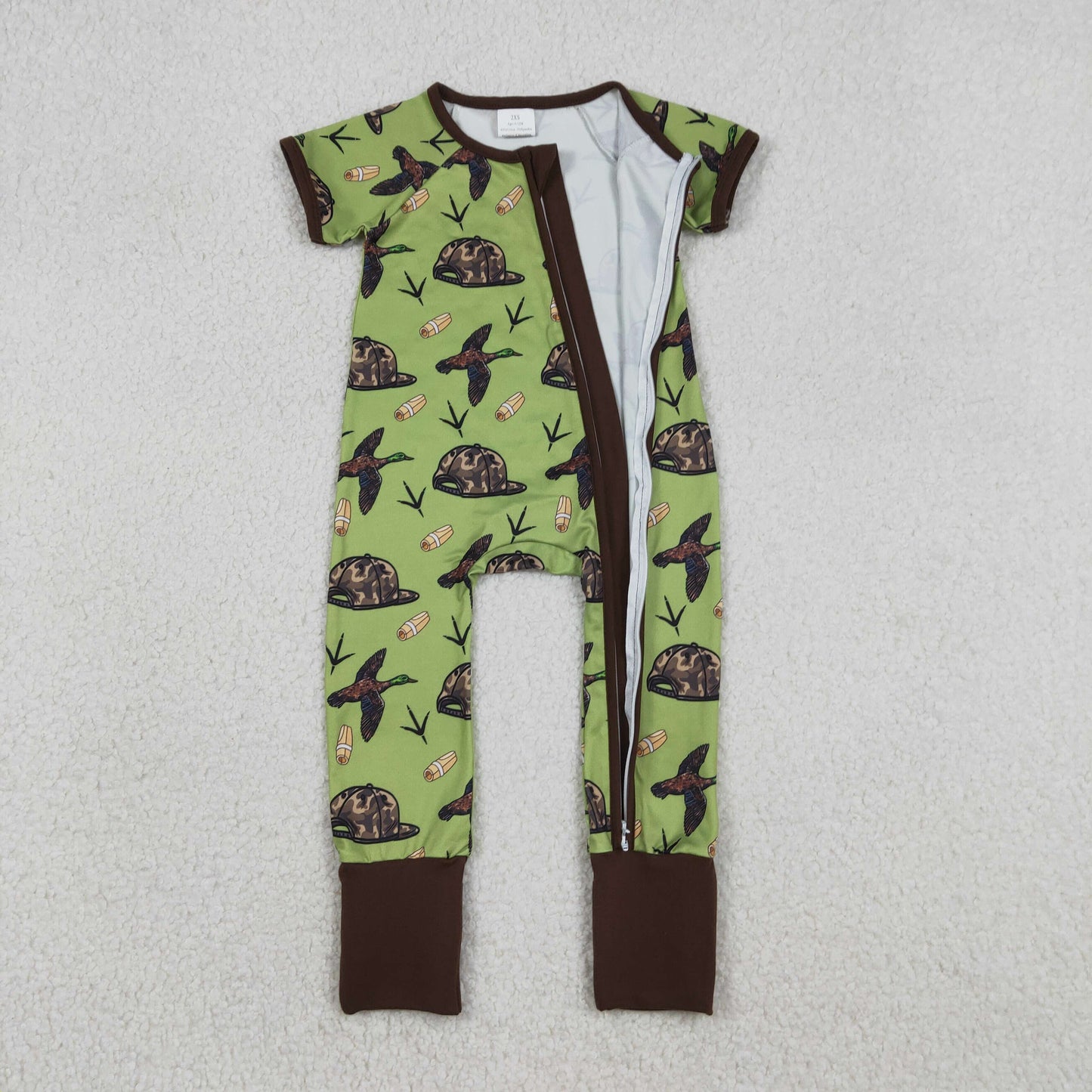 Sibling Baby Boys Kids Short Sleeves Ducks Hats Camo Hunting Two-way Zipper Romper