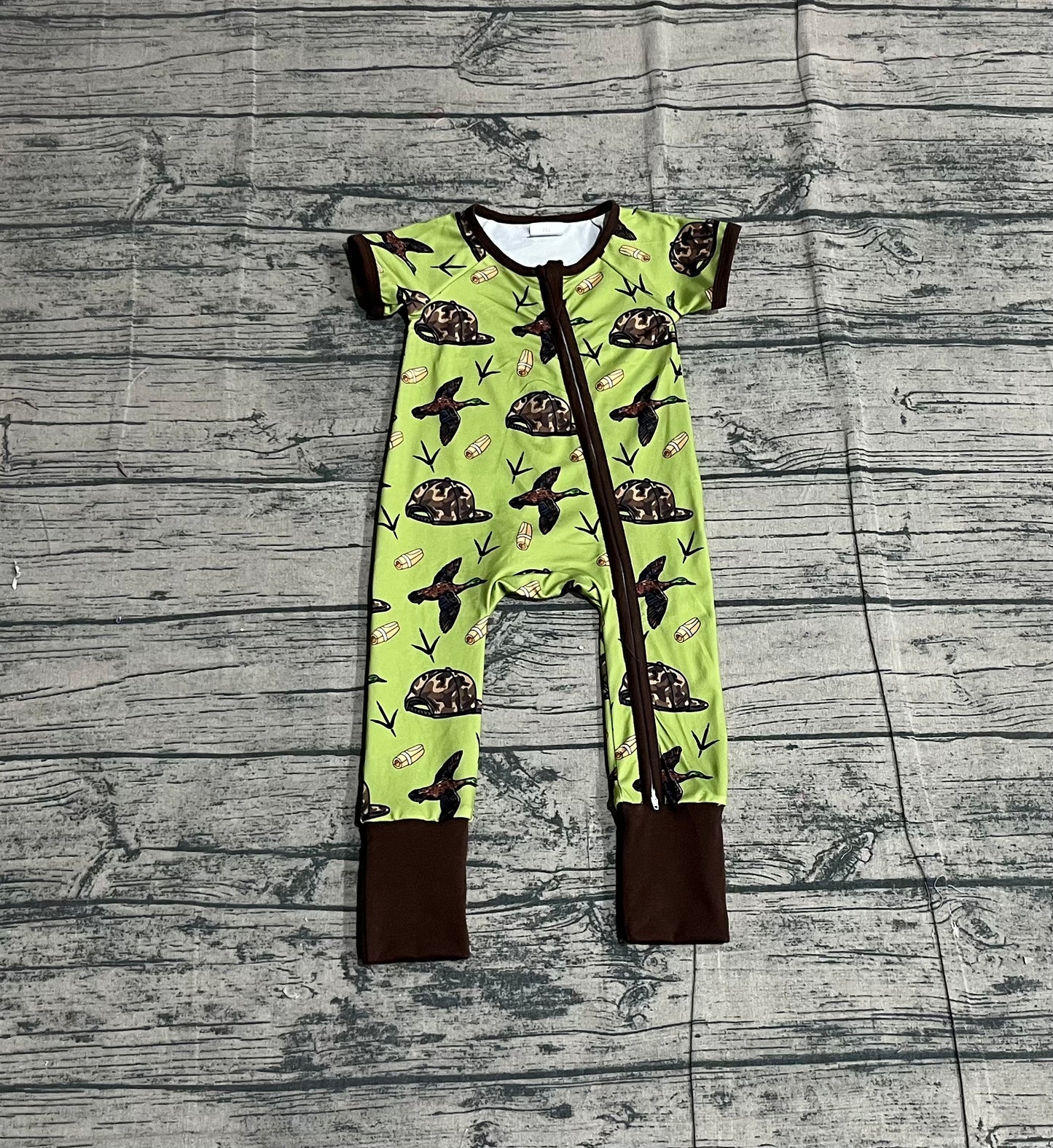 Baby Boys Short Sleeves Ducks Camo Hats Zipper Sleeper Romper RTS
