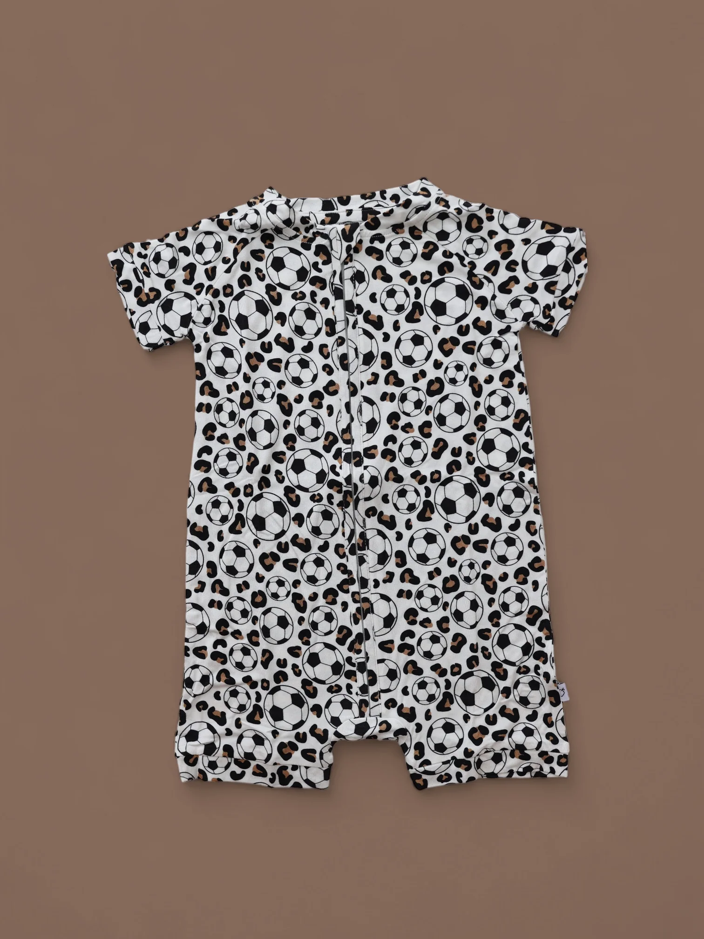 ( Moq 5 ) Preorder Baby Girls Infant Short Sleeves Soccer Leopard Zipper Romper