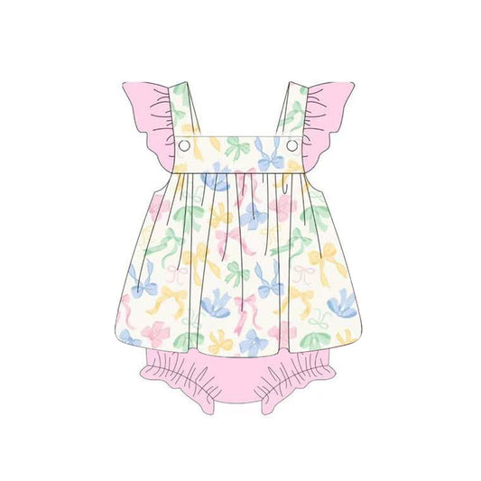 ( Moq 5 ) Preorder Baby Girl Pink Short Sleeves Bows Bummie Romper