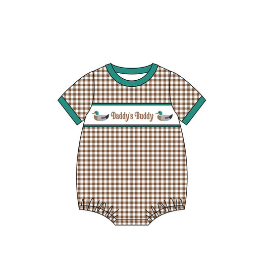 ( Moq 5 ) Preorder Baby Boys Short Sleeves Ducks Daddy Buddy Plaid Bubble Romper