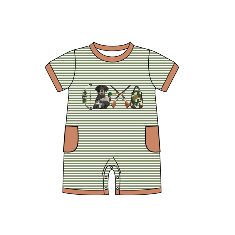 ( Moq 5 ) Preorder Baby Boys Short Sleeves Dogs Ducks Stripes Buttons Romper