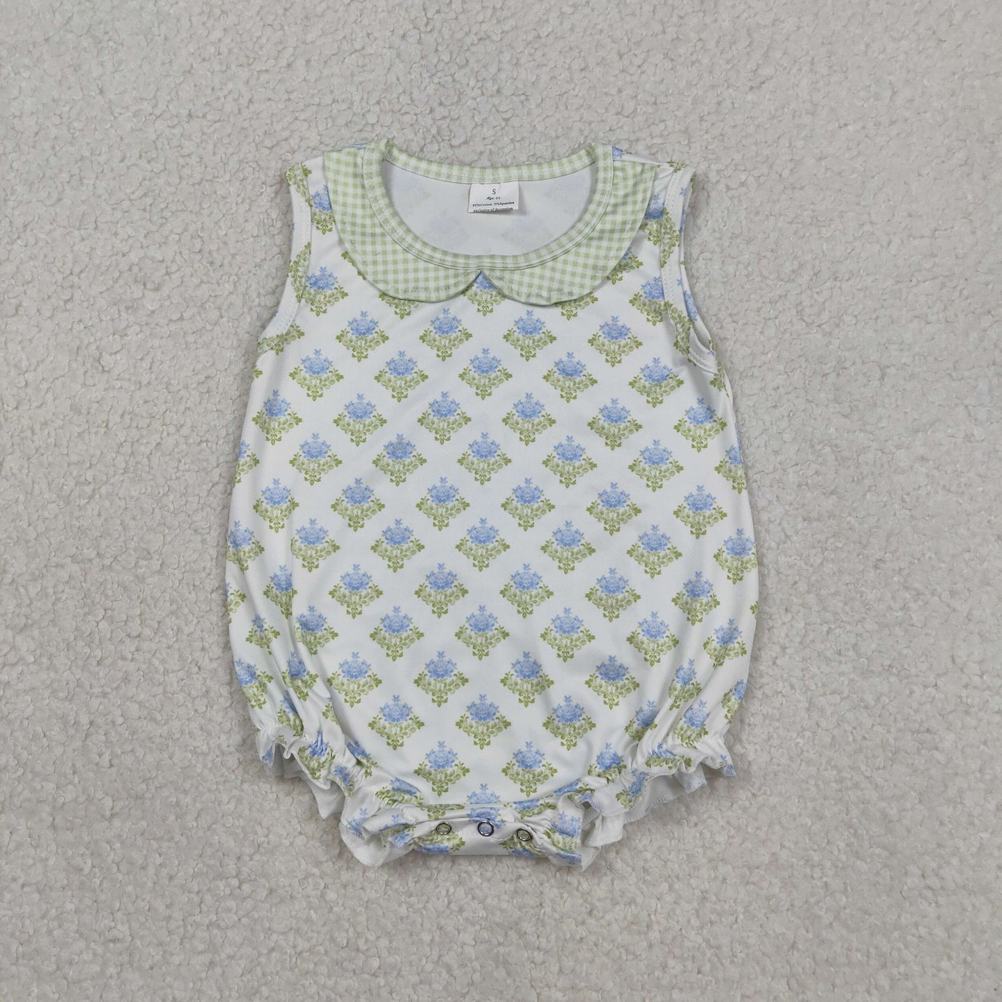 Sibling Baby Girls Kids Sleeveless Flower Scallop Tops Plaid Shorts Set Romper RTS