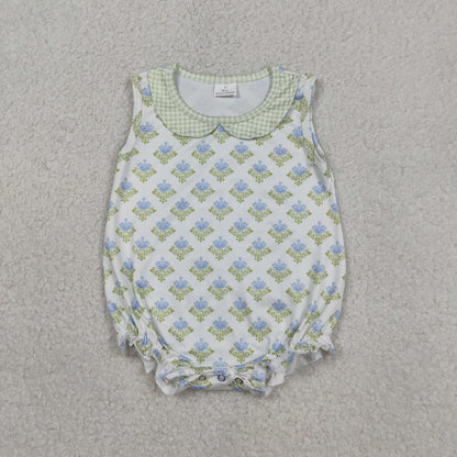 Sibling Baby Girls Kids Sleeveless Flower Scallop Tops Plaid Shorts Set Romper RTS