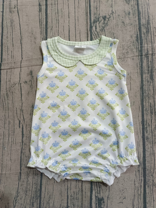 ( No moq ) Preorder Baby Girl Infant Sleeveless Floral Plaid Bubble Romper