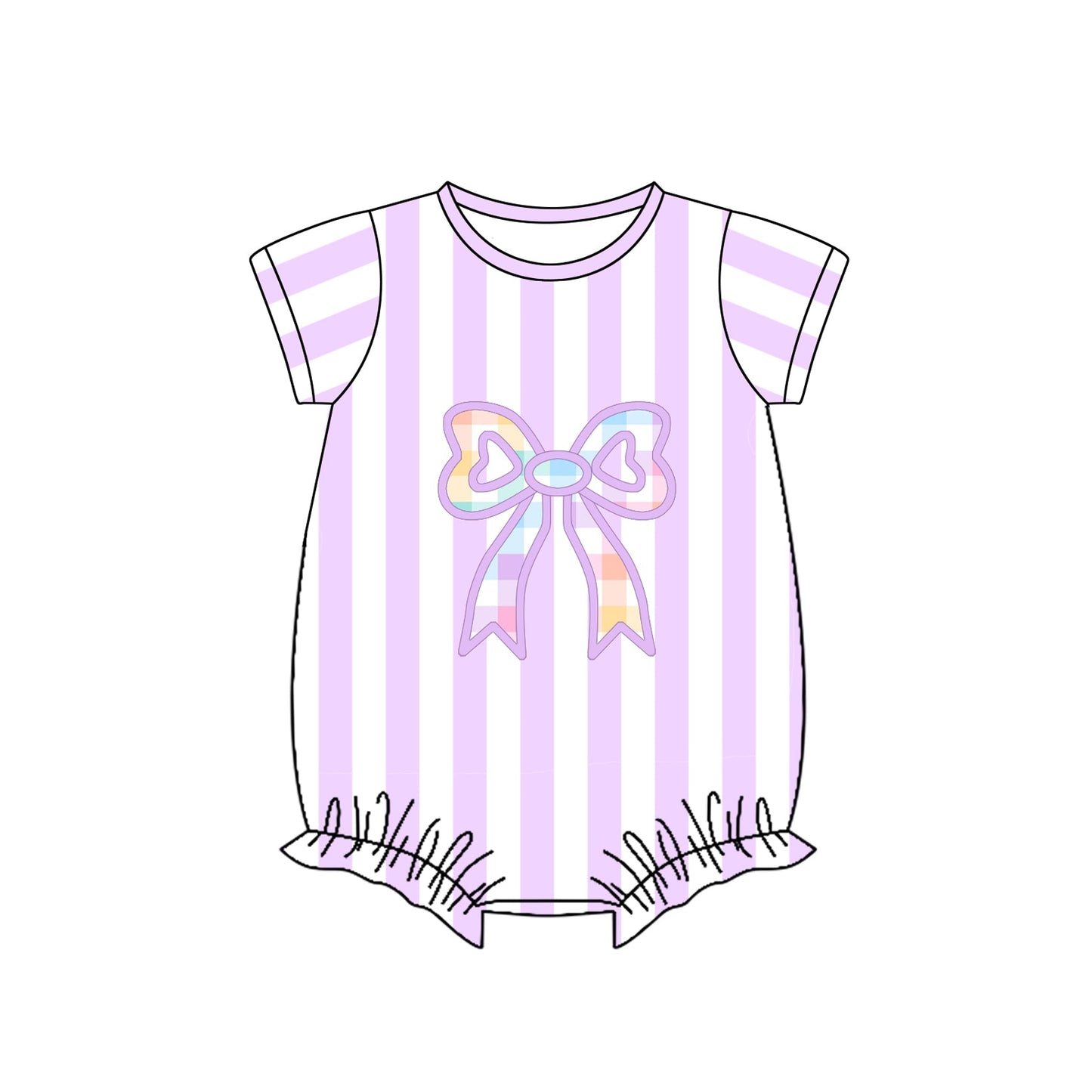 ( Moq 5 ) Preorder Baby Girls Short Sleeves Stripes Bows Bubble Romper