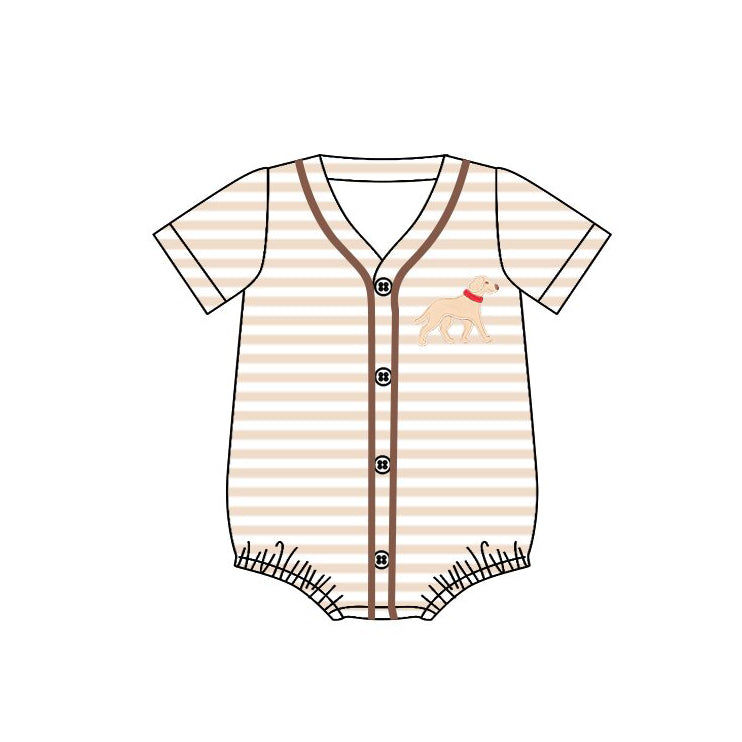 ( Moq 5 ) Preorder Baby Boys Short Sleeves Dogs Stripes Buttons Bubble Romper