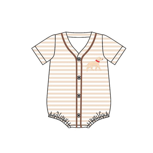 ( Moq 5 ) Preorder Baby Boys Short Sleeves Dogs Stripes Buttons Bubble Romper