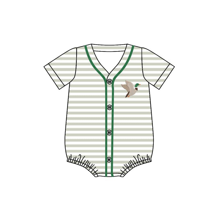 ( Moq 5 ) Preorder Baby Boys Short Sleeves Ducks Stripes Buttons Bubble Romper