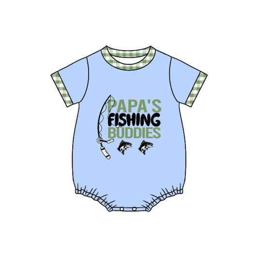 ( Moq 5 ) Preorder Baby Boys Short Sleeves Papa's Fishing Plaid Bubble Romper