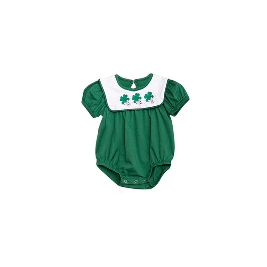 ( Moq 5 ) Preorder Baby Girls Short Sleeves Clovers Bows St. Patrick's Day Green Bubble Romper