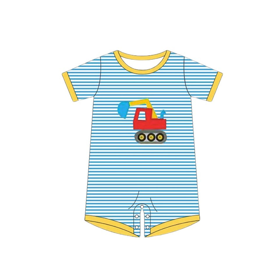 ( Moq 5 ) Preorder Baby Boys Stripes Short Sleeves Construction Romper