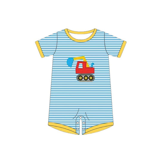 ( Moq 5 ) Preorder Baby Boys Stripes Short Sleeves Construction Romper