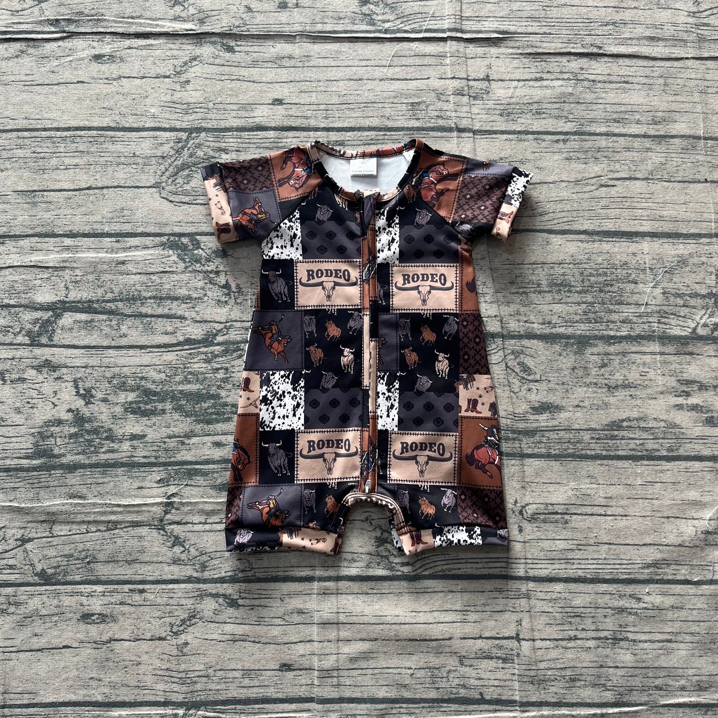 Baby Boys Infant Short Sleeves Rodeo Western Zipper Romper RTS