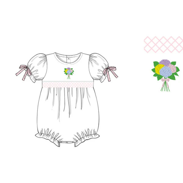 ( Moq 5 ) Preorder Baby Girls Infant Short Sleeves Flower White Bubble Romper