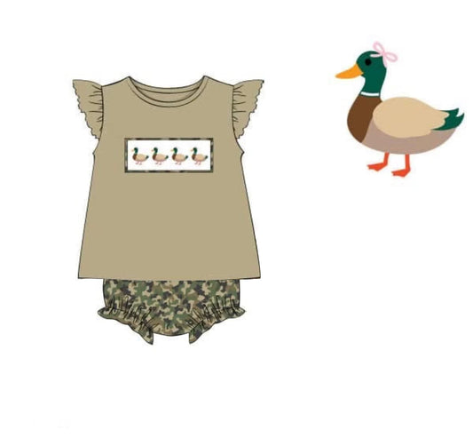 ( Moq 5 ) Preorder Baby Girls Infant Short Sleeves Ducks Camo Romper