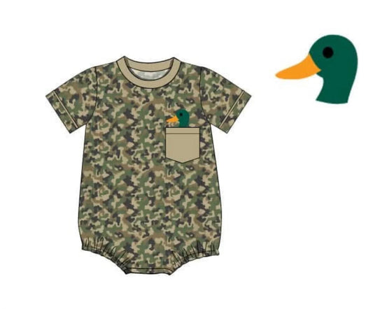 ( Moq 5 ) Preorder Baby Boys Infant Short Sleeves Duck Pocket Camo Romper