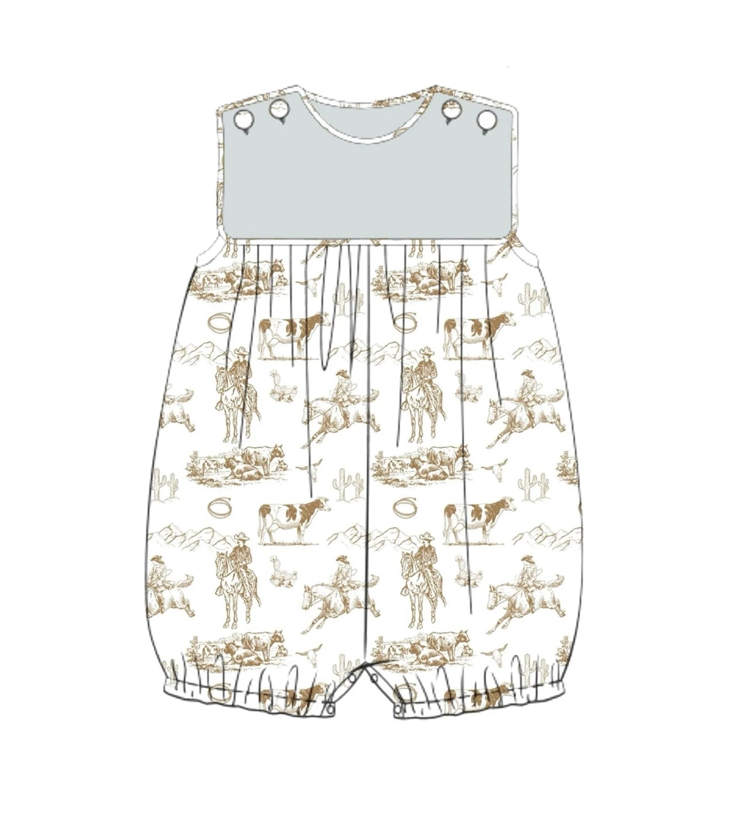 ( Moq 5 ) Preorder Baby Boys Infant Rodeo Cactus Bubble Western Romper