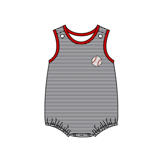 ( Moq 5 ) Preorder Baby Boys Sleeveless Baseball Stripes Bubble Romper