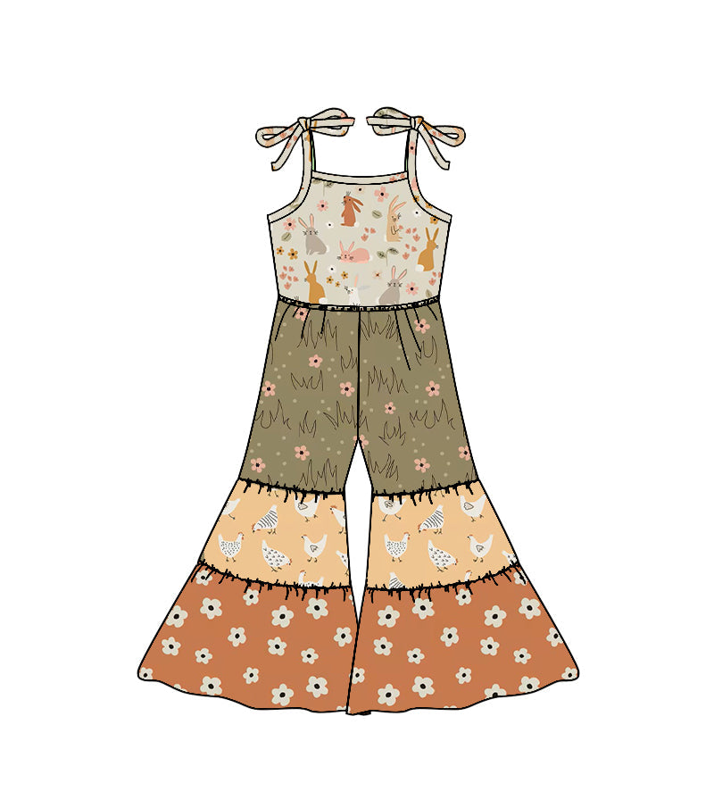 ( Moq 5 ) Preorder Baby Girls Kids Straps Rabbits Chicken Flower Easter Jumpsuit