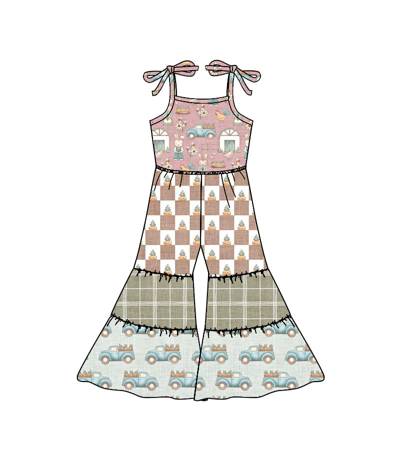 ( Moq 5 ) Preorder Baby Girls Kids Straps Rabbits Carrots Trucks Easter Jumpsuit