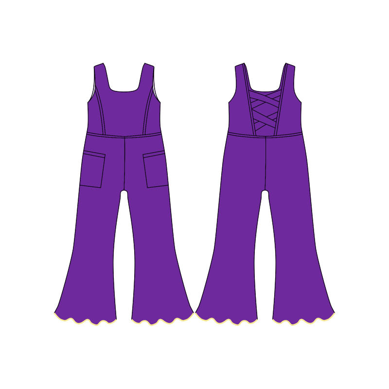 ( Moq 5 ) Preorder Baby Girls Dark Purple Sleeveless Pockets Pants Yoga Jumpsuit