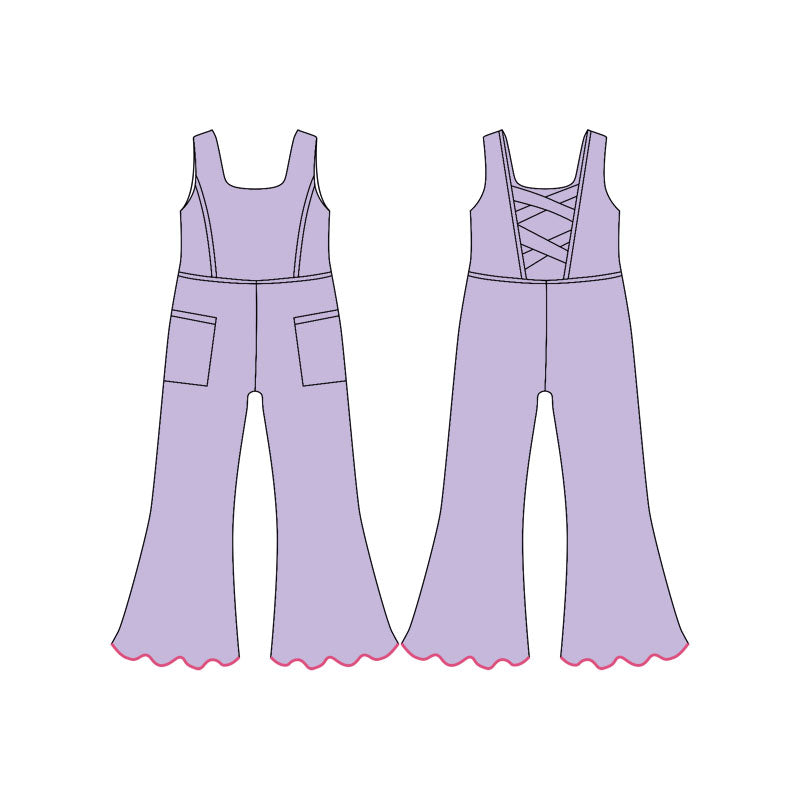 ( Moq 5 ) Preorder Baby Girls Lavender Sleeveless Pockets Pants Yoga Jumpsuit