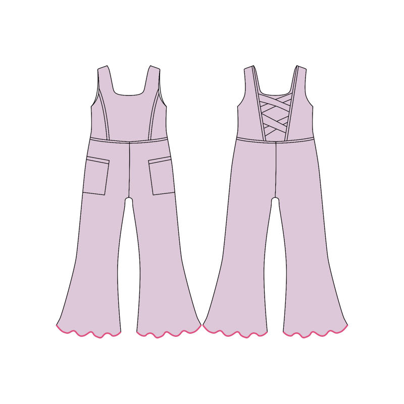 ( Moq 5 ) Preorder Baby Girls Kids Sleeveless Pockets Pants Yoga Jumpsuit