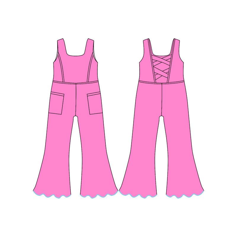 ( Moq 5 ) Preorder Baby Girls Pink Sleeveless Pockets Pants Yoga Jumpsuit